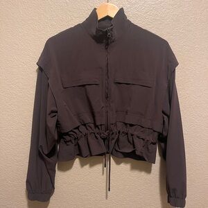 Cropped Alo Yoga Drawstring Zip Jacket - Raisin Color